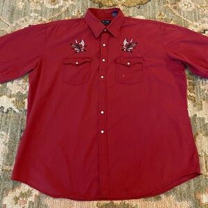 Vintage High Noon Western Pearl Snap Shirt Mens Short Sleeve Embroidered-Flaws
